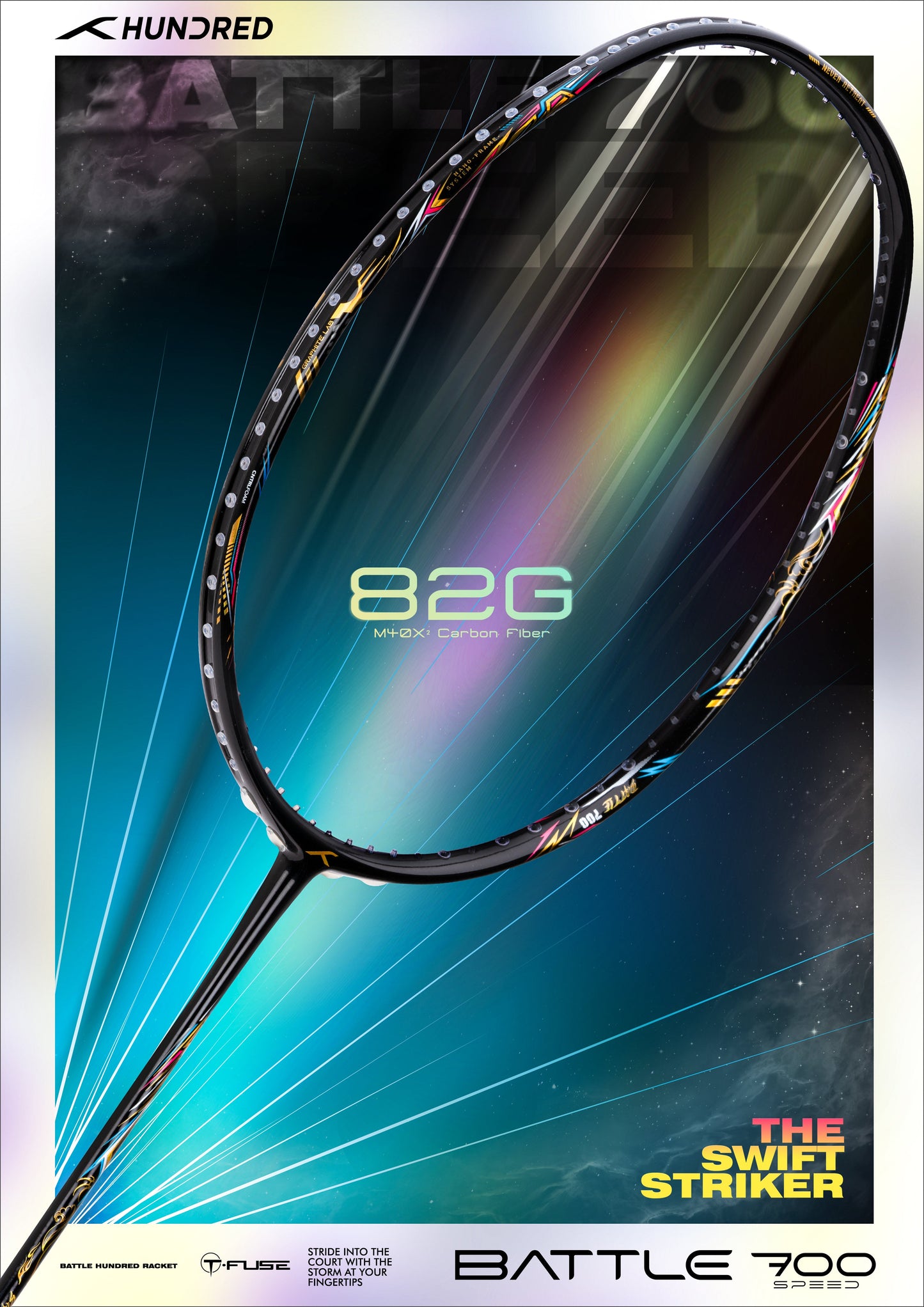 Hundred BATTLE 700 Badminton Racket, 4U, Anthracite/Gold/Orange