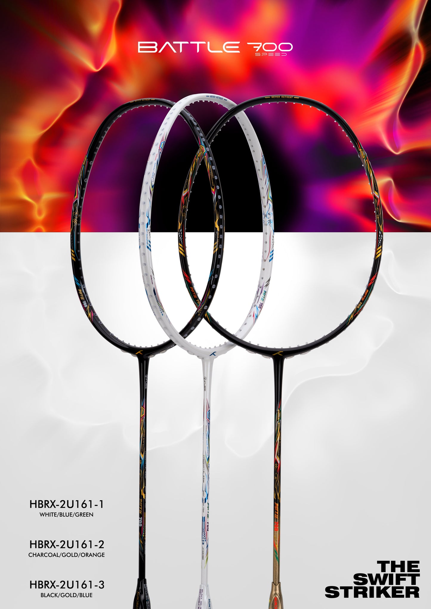 Hundred BATTLE 700 Badminton Racket, 4U, Anthracite/Gold/Orange