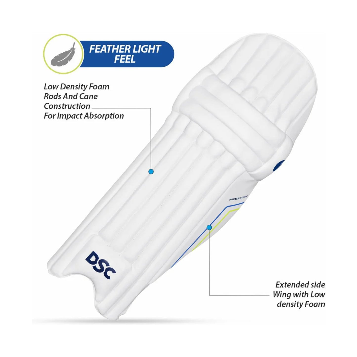 DSC Intense Attitude Cricket-Batting-Beinschutz, Farbe: Weiß, Größe: Herren, Material: Leder, für Herren und Jungen, leicht und langlebig, Komfort und Stabilität, Stoßdämpfung