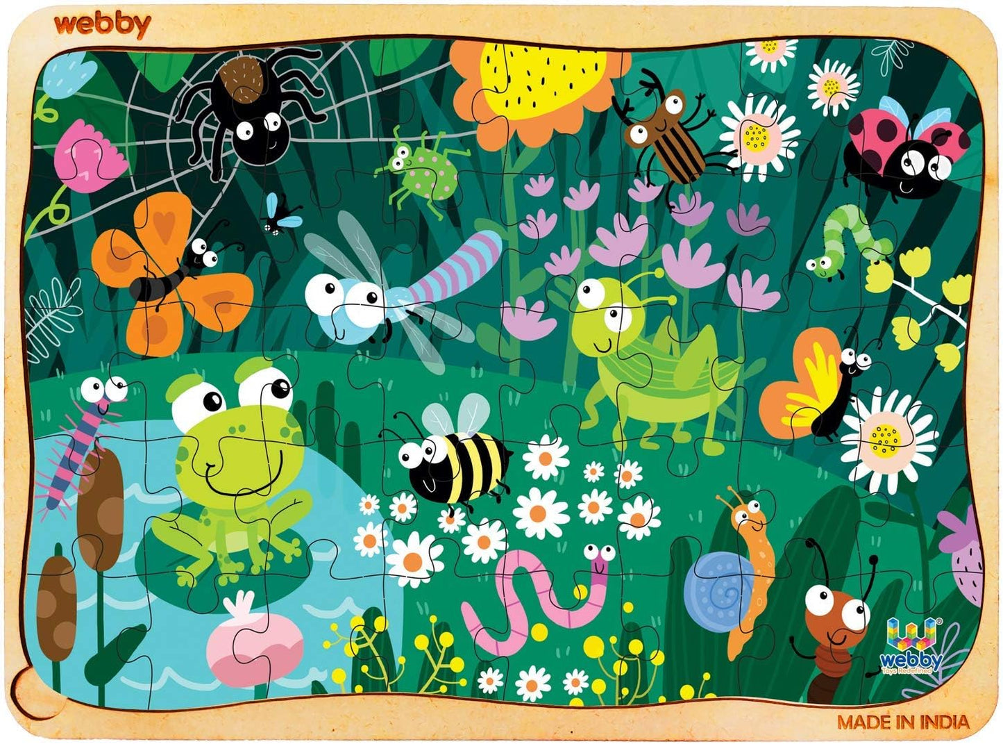 Webby Amazing Bugs Holzpuzzle | 40 Teile | Lernpuzzle für 3- bis 6-Jährige | Fördert die Konzentration und die Fähigkeit zum Lösen von Problemen | Inklusive Holzschale zur einfachen Aufbewahrung