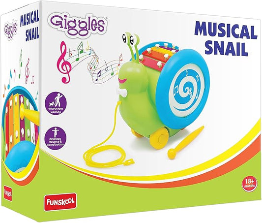 Funskool 3-in-1 Pull-Along Musical Snail | Xylophone, Drum & Pull-along Toys | Walking Aid for Toddlers | Age: 12 Months and Older | Multicolor | Toys for Babies & Toddlers