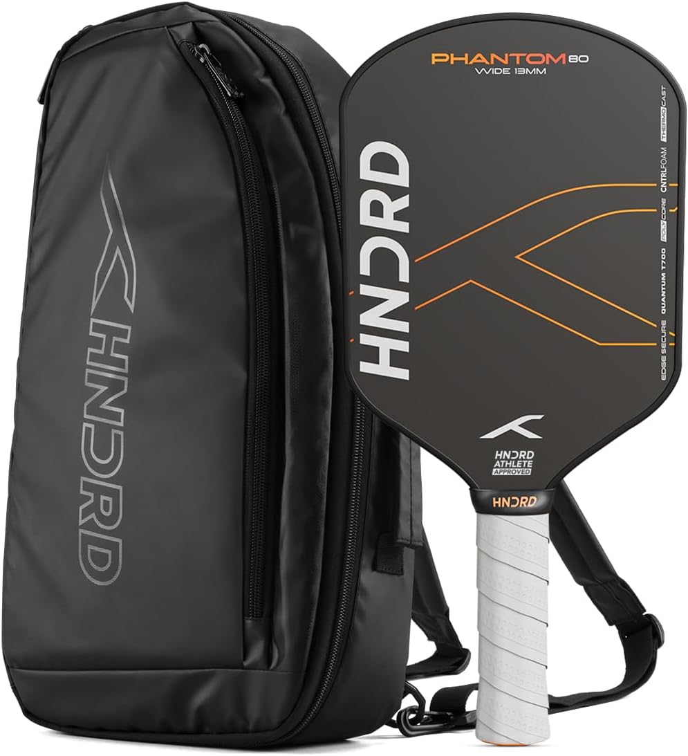 Hundred Phantom 80 Pickleball-Schläger | EXTEND/ WIDE | USA-Zulassung | Japanische Rohkarbonfaser | 16 mm/ 13 mm | Schwarz/Orange | Optimiert für Kontrolle und Spin | Leichter Schläger mit komfortablem Griff