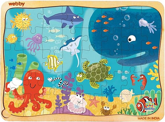 Webby Kids Underwater Animals Jigsaw Puzzle | 40 Pieces | Educational Wooden Puzzle for 3-6 Years | Enhances Concentration & Problem Solving Skills | Includes Wooden Tray for Easy Storage