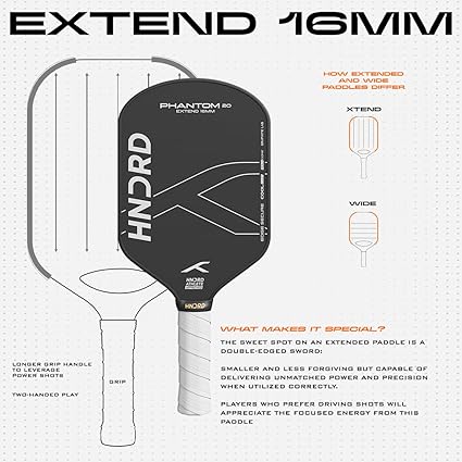 Hundred Phantom 20 Xtend Pickleball-Schläger | Power Play | Kostenlose Tasche inklusive (Schwarz/Weiß)