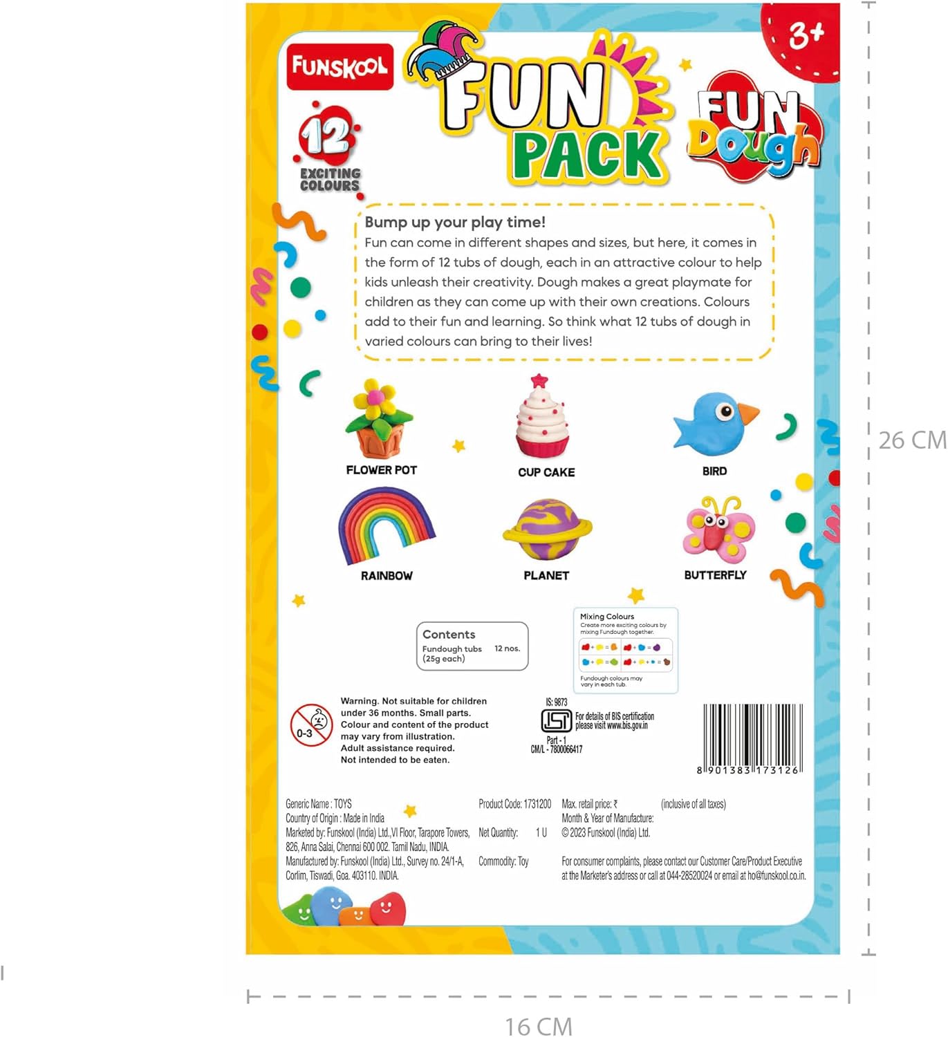 Funskool-Fundough Compound Box of Colours, 600 g, (12 × 50 g) Mehrfarbig, Knete, Spielzeug, Formen, Modellieren, ab 3 Jahren (1731200)