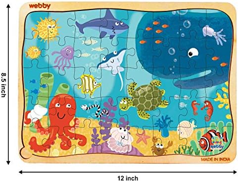 Webby Kids Unterwasser-Tiere Puzzle | 40 Teile | Lernpuzzle aus Holz für 3- bis 6-Jährige | Fördert Konzentration und Problemlösungsfähigkeiten | Inklusive Holzschale zur einfachen Aufbewahrung