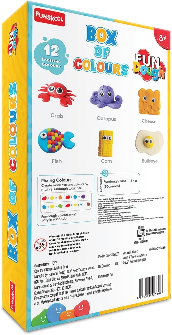 Funskool-Fundough Compound Box of Colours, 600 g, (12 x 50 g) Mehrfarbig, Knete, Spielzeug, Formen, Modellieren, 3 Jahre