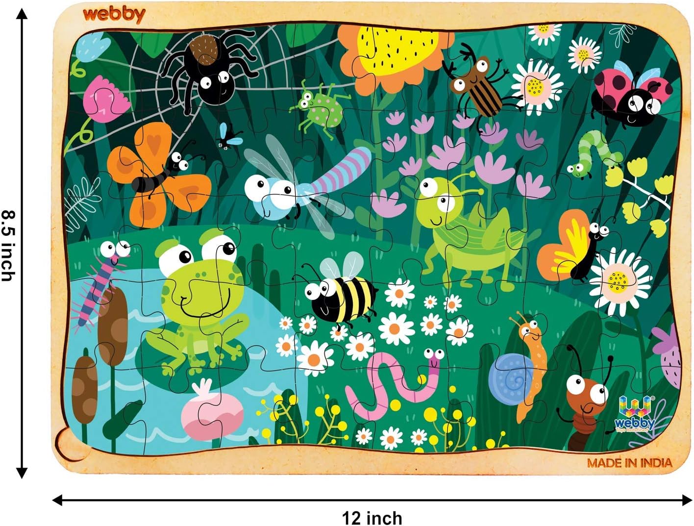 Webby Amazing Bugs Holzpuzzle | 40 Teile | Lernpuzzle für 3- bis 6-Jährige | Fördert die Konzentration und die Fähigkeit zum Lösen von Problemen | Inklusive Holzschale zur einfachen Aufbewahrung