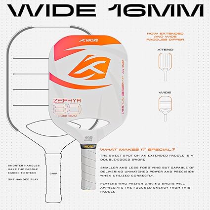 Hundred Zephyr 80 Wide Pickleball-Schläger | Kontrollspiel | Kostenlose Tasche inklusive (Weiß/Orange)