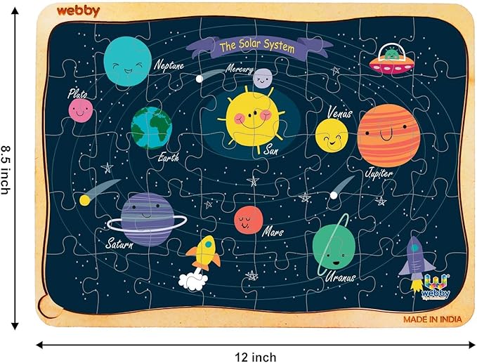 Webby Weltraum-Sonnensystem Holzpuzzle | 40 Teile | Lernpuzzle für 3- bis 6-Jährige | Fördert Problemlösungs- und Zuordnungsfähigkeiten | Inklusive Holzschale zur einfachen Aufbewahrung