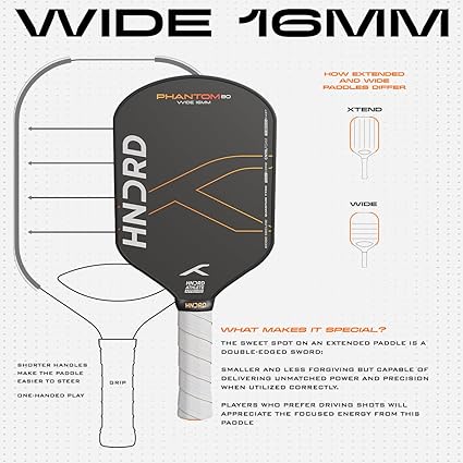 Hundred Phantom 80 Pickleball-Schläger | EXTEND/ WIDE | USA-Zulassung | Japanische Rohkarbonfaser | 16 mm/ 13 mm | Schwarz/Orange | Optimiert für Kontrolle und Spin | Leichter Schläger mit komfortablem Griff