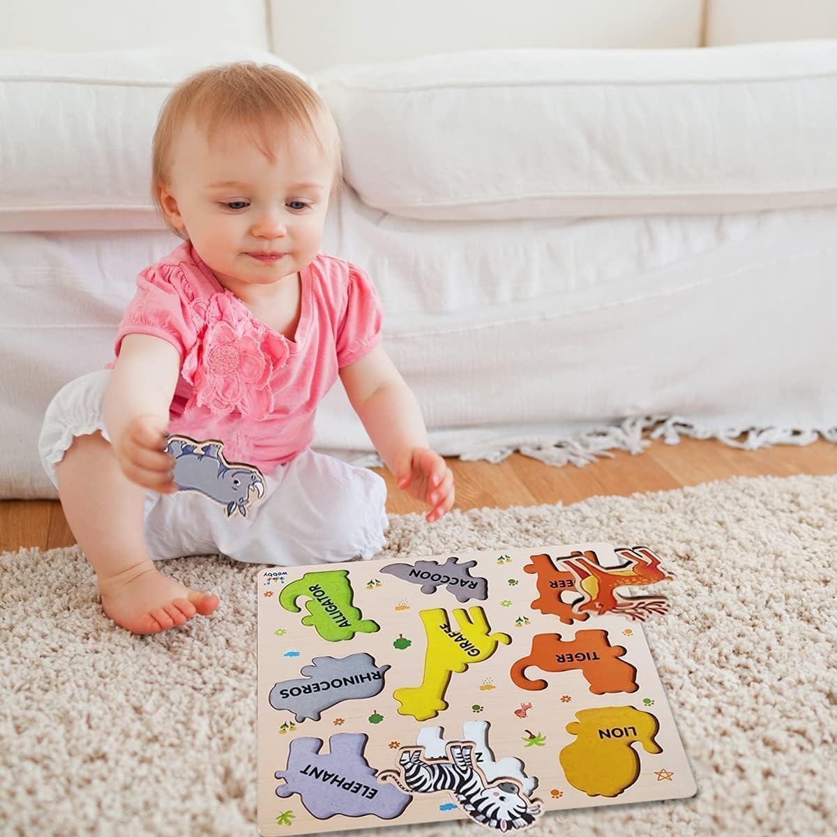 Webby Holz-Lernpuzzle-Spielzeug für Jungen und Mädchen Verbessert die visuelle Wahrnehmung, Form- und Farberkennung Fördert das Gedächtnis und die Feinmotorik Kindersicheres Design