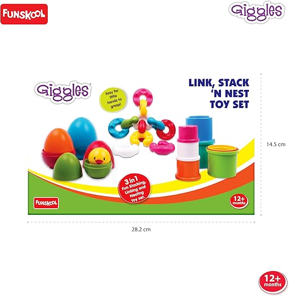 Giggles Funskool Link Stack N Nest, stapelbare und ineinandersteckbare Spielzeugklötze für Kinder, fördert das Lernen und die Entwicklung, lustige Aktivität für Babys, Geschenkset für Kinder ab 6 Monaten