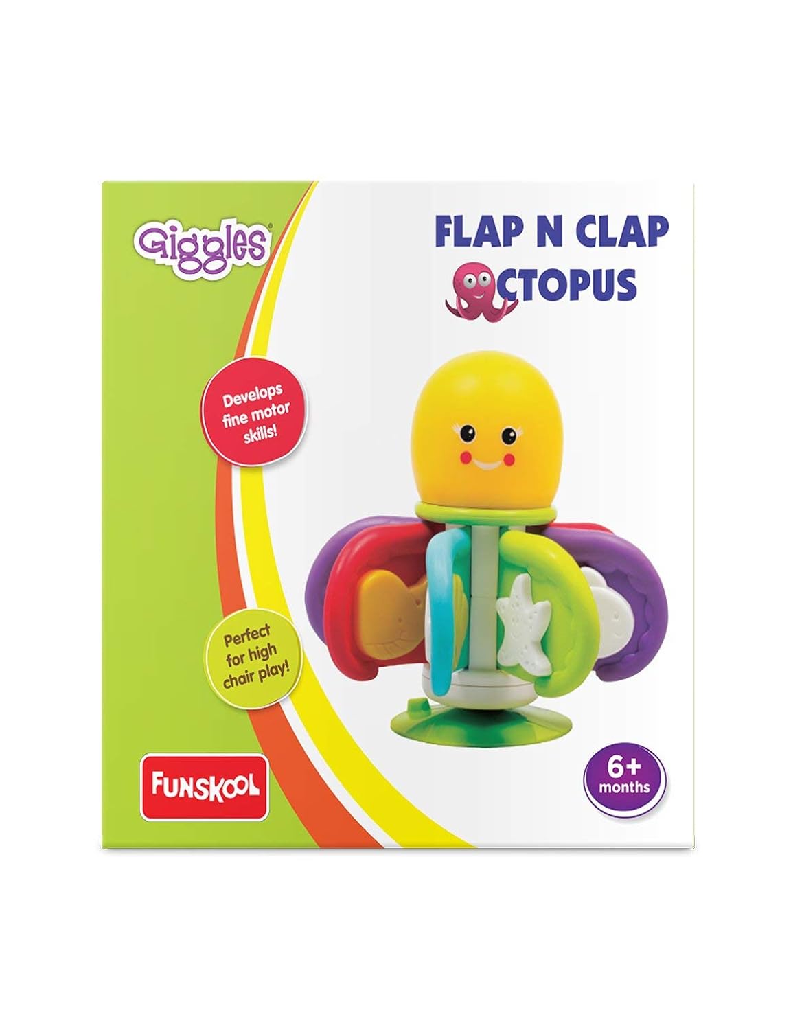 Giggles – Flap N Clap Octopus, mehrfarbiges Aktivitätsspielzeug für den Hochstuhl, fördert die motorischen Fähigkeiten, ab 6 Monaten, Spielzeug für Kleinkinder und Vorschulkinder
