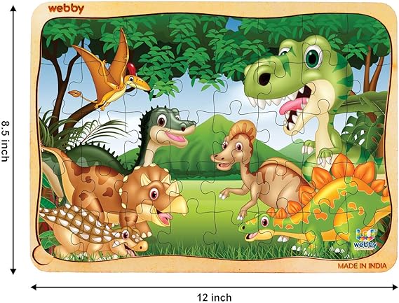Webby Dinosaurier im Dschungel Holzpuzzle, 40 Teile, Lernpuzzle für Jungen und Mädchen im Alter von 3 bis 6 Jahren, fördert Konzentration und Problemlösungsfähigkeiten, inklusive Holzschale zur einfachen Aufbewahrung