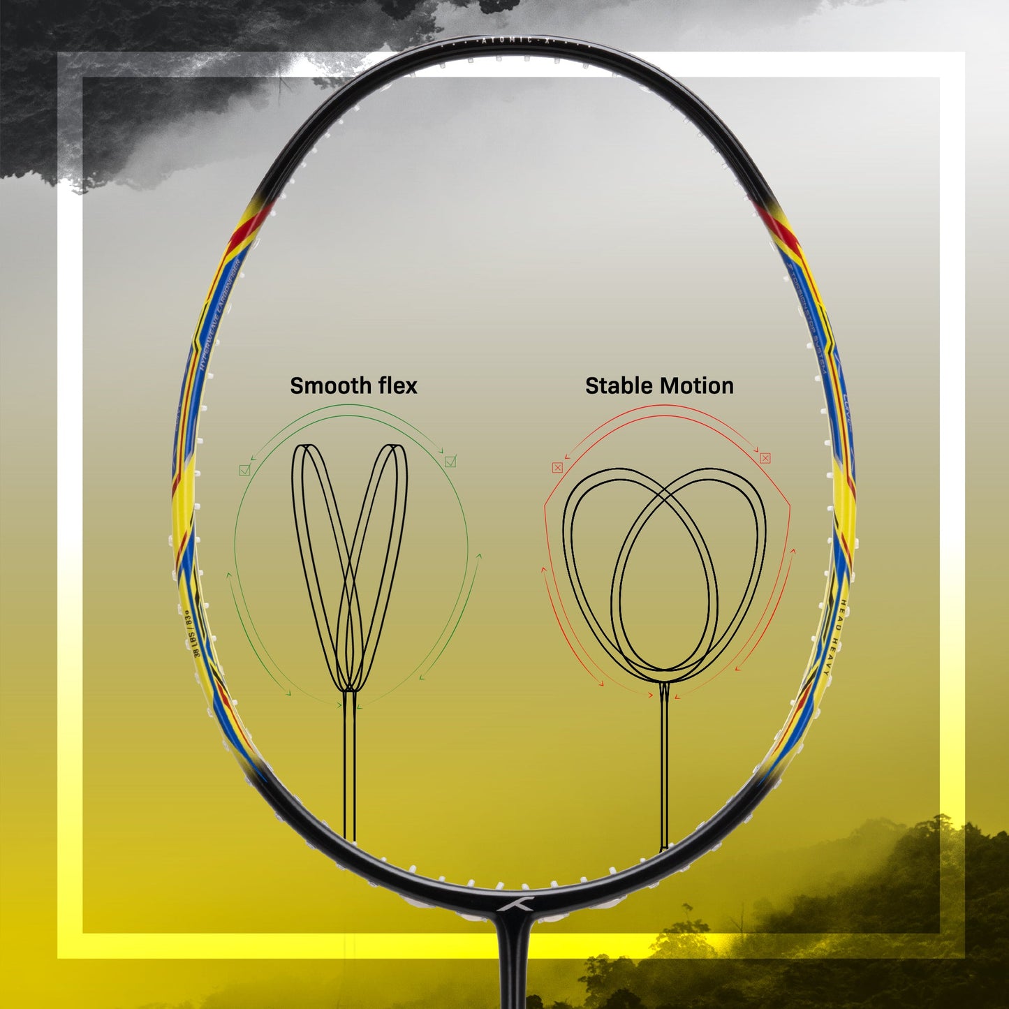 Hundred ATOMIC-X 38 CTRL badminton racket, black/lime