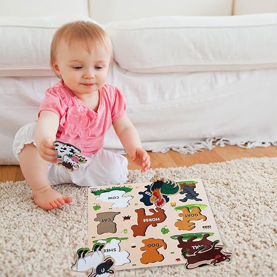 Webby Holz-Lernpuzzle-Spielzeug für Jungen und Mädchen Verbessert die visuelle Wahrnehmung, Form- und Farberkennung Fördert das Gedächtnis und die Feinmotorik Kindersicheres Design