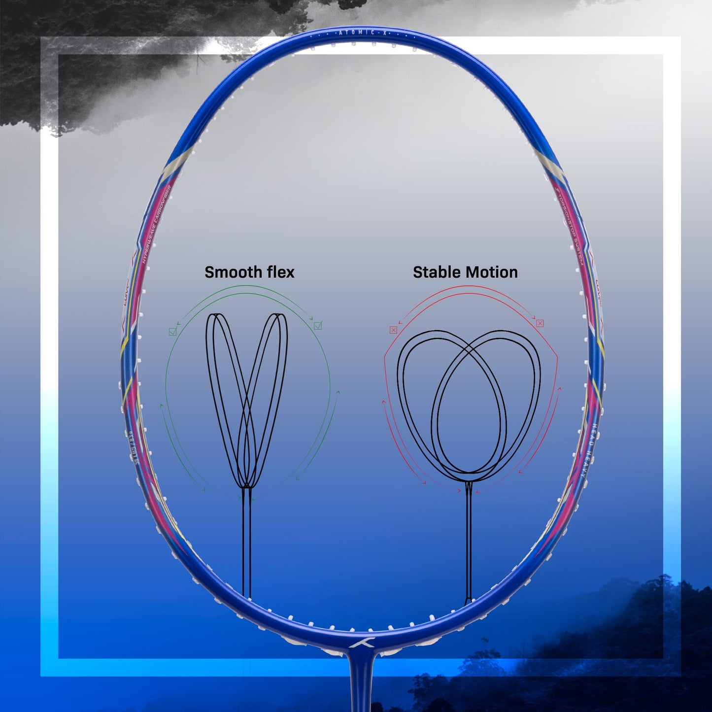 Hundred ATOMIC-X 38 CTRL badminton racket, black/lime