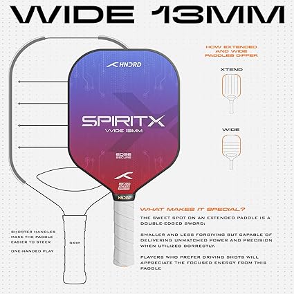 HUNDRED Spirit-X Wide Pickleball-Schläger | 13mm Kern | Power-Play | Inklusive Gratis-Tasche (Blau/Rot)