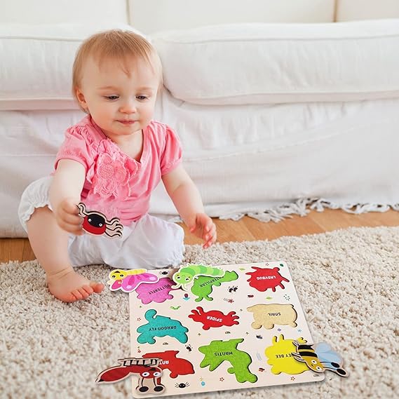 Webby Holz-Lernpuzzle-Spielzeug für Jungen und Mädchen Verbessert die visuelle Wahrnehmung, Form- und Farberkennung Fördert das Gedächtnis und die Feinmotorik Kindersicheres Design