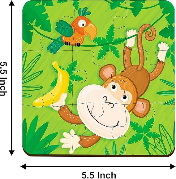 Webby Kid 4-in-1 Wildtiere Holzpuzzle-Spielzeug, 36 Teile, bunte Holzpuzzles für Gedächtnis, kreatives Denken und Farberkennung, perfekt für die visuelle Entwicklung (Kleinkinder ab 3 Jahren)
