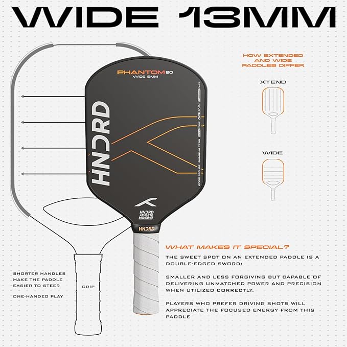 Hundred Phantom 20 Xtend Pickleball-Schläger | Power Play | Kostenlose Tasche inklusive (Schwarz/Weiß)