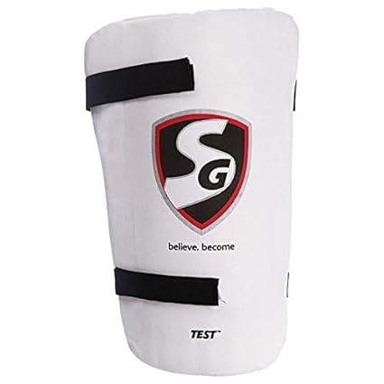 SG Test Cricket Oberschenkelpads | Farbe: Weiß | Größe: Junior | Material: Leder | Für Männer und Jungen | Leichtgewicht | Schaumstoff mit geringer Dichte | Elastische Riemen um Taille und Bein | Klettverschlüsse | Einstellbar
