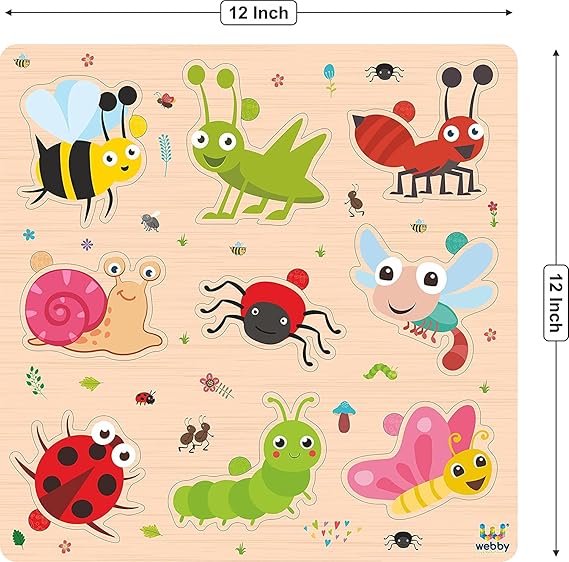 Webby Holz-Lernpuzzle-Spielzeug für Jungen und Mädchen Verbessert die visuelle Wahrnehmung, Form- und Farberkennung Fördert das Gedächtnis und die Feinmotorik Kindersicheres Design