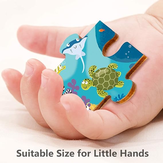 Webby Kids Unterwasser-Tiere Puzzle | 40 Teile | Lernpuzzle aus Holz für 3- bis 6-Jährige | Fördert Konzentration und Problemlösungsfähigkeiten | Inklusive Holzschale zur einfachen Aufbewahrung
