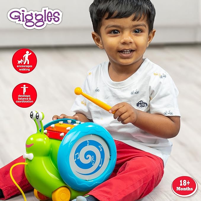 Funskool 3-in-1-Musikalische Schnecke zum Ziehen | Xylophon, Trommel und Spielzeug zum Ziehen | Gehhilfe für Kleinkinder | Alter: ab 12 Monaten | Mehrfarbig | Spielzeug für Babys und Kleinkinder