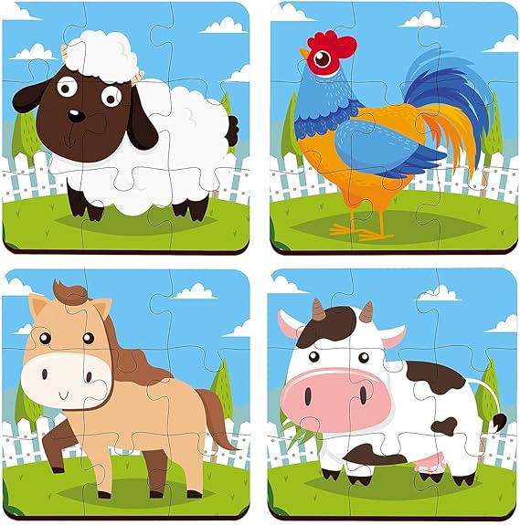 Webby 4-in-1-Holzpuzzle für Kinder Lernpuzzle-Set für Kleinkinder Fördert Gedächtnis, Konzentration, Form- und Farberkennung Umweltfreundliches Holz Sicheres und spannendes Spielzeug für Kinder ab 2 Jahren