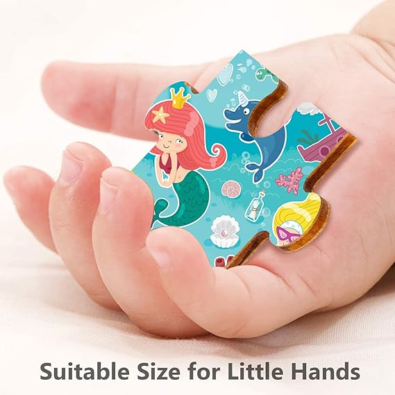 Webby Niedliches Meerjungfrauen-Holzpuzzle | 40 Teile | Lernpuzzle für Kinder von 3 bis 6 Jahren | Fördert die Konzentration und die Fähigkeit zum Lösen von Problemen | Inklusive Holzschale zur einfachen Aufbewahrung