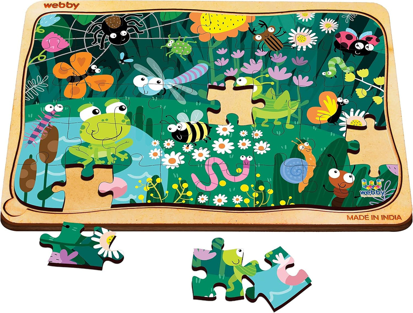 Webby Amazing Bugs Holzpuzzle | 40 Teile | Lernpuzzle für 3- bis 6-Jährige | Fördert die Konzentration und die Fähigkeit zum Lösen von Problemen | Inklusive Holzschale zur einfachen Aufbewahrung