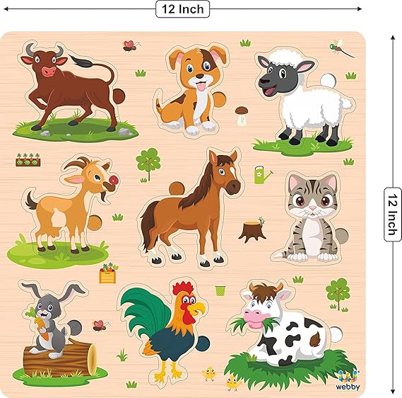 Webby Holz-Lernpuzzle-Spielzeug für Jungen und Mädchen Verbessert die visuelle Wahrnehmung, Form- und Farberkennung Fördert das Gedächtnis und die Feinmotorik Kindersicheres Design