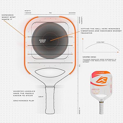 Hundred Zephyr 80 Wide Pickleball-Schläger | Kontrollspiel | Kostenlose Tasche inklusive (Weiß/Orange)