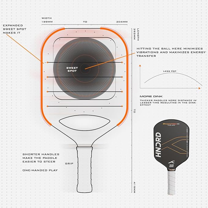 Hundred Phantom 20 Xtend Pickleball-Schläger | Power Play | Kostenlose Tasche inklusive (Schwarz/Weiß)