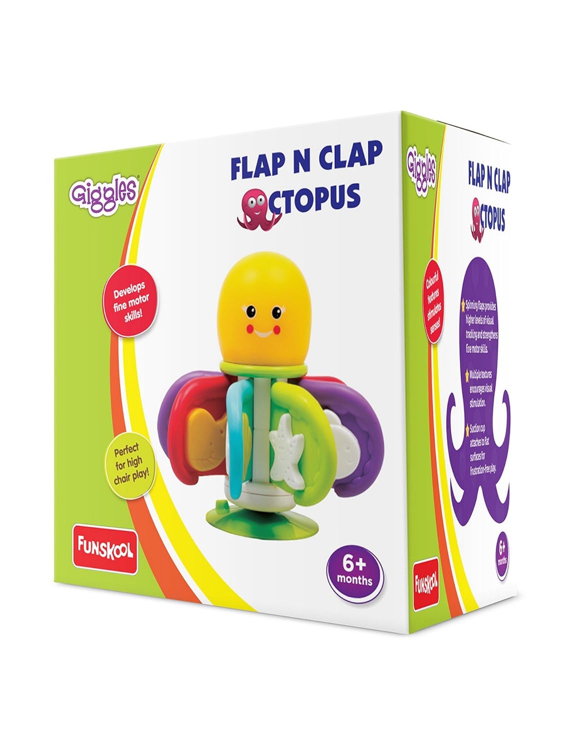 Giggles – Flap N Clap Octopus, mehrfarbiges Aktivitätsspielzeug für den Hochstuhl, fördert die motorischen Fähigkeiten, ab 6 Monaten, Spielzeug für Kleinkinder und Vorschulkinder