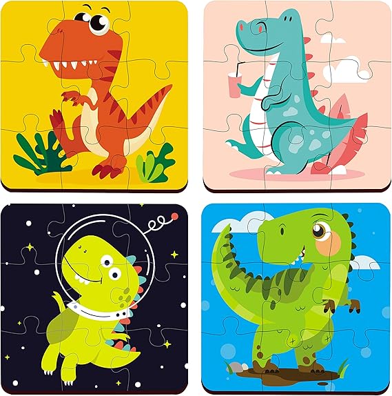 Webby 4-in-1-Dinosaurier-Holzpuzzle für Kleinkinder, pädagogisches Puzzle für Kinder ab 2 Jahren, fördert das Gedächtnis, kreatives Denken und die Farberkennung, sicheres, umweltfreundliches Holz, 36 Teile