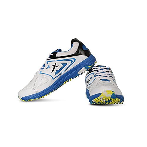 Vector X CKT-100 Cricket-Schuhe | Weiß, Blau & Schwarz | Material: Kunstleder & Gummi | Für Jungen und Männer | Verschluss: Schnürung | Eva Sock Liner | Leichte Außensohle