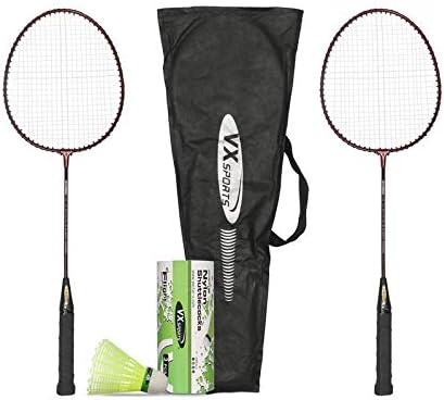 Vector X badminton racket | Color: Multicolour | Size: One size | For men & boys | Material: Aluminium | Set of 2 with 3 nylon shuttlecocks | Outdoor play, backyards | Sports training