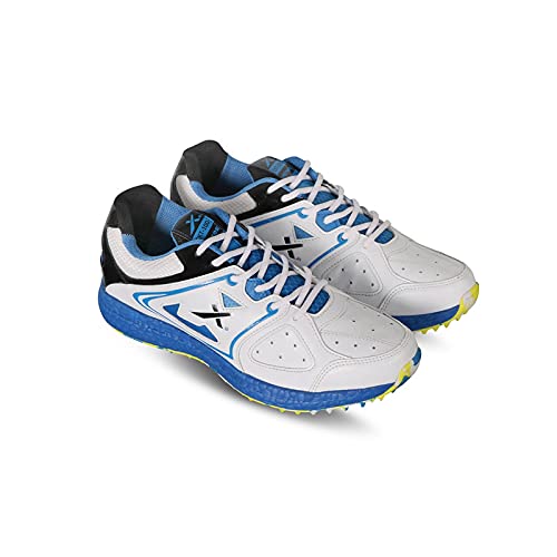 Vector X CKT-100 Cricket-Schuhe | Weiß, Blau & Schwarz | Material: Kunstleder & Gummi | Für Jungen und Männer | Verschluss: Schnürung | Eva Sock Liner | Leichte Außensohle