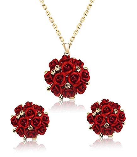 YouBella Crystal Rose Shape Floral Halskette Set | mit Ohrringen | Gold plated | Material: Messing | Modischer Kunstschmuck | Für Frauen & Mädchen | Perfekt für alle Anlässe
