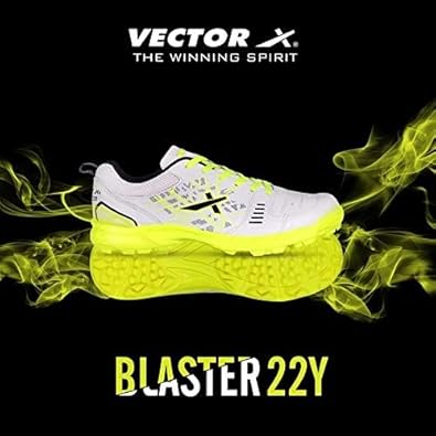 Vector X Blaster-22 Yards Cricket Shoes | Color: White & Green | Size: 4 UK/ 5US/ 38EU | For Men & Boys | Material: Synthetic | High quality rubber outsole with rounded studs