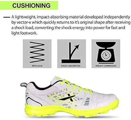 Vector X Blaster-22 Yards Cricket Shoes | Color: White & Green | Size: 4 UK/ 5US/ 38EU | For Men & Boys | Material: Synthetic | High quality rubber outsole with rounded studs
