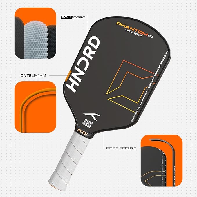 Hundred Phantom 20 Xtend Pickleball-Schläger | Power Play | Kostenlose Tasche inklusive (Schwarz/Weiß)