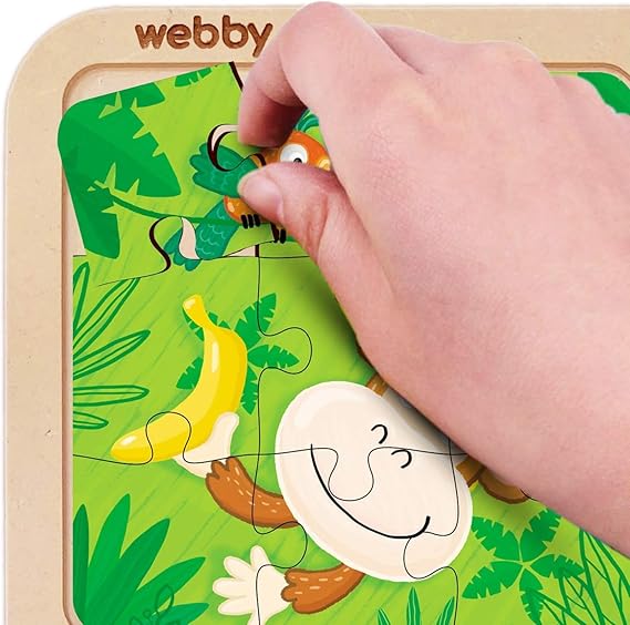 Webby Kid 4-in-1 Wildtiere Holzpuzzle-Spielzeug, 36 Teile, bunte Holzpuzzles für Gedächtnis, kreatives Denken und Farberkennung, perfekt für die visuelle Entwicklung (Kleinkinder ab 3 Jahren)