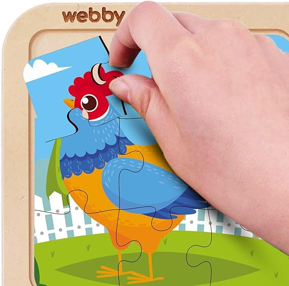 Webby 4-in-1-Holzpuzzle für Kinder Lernpuzzle-Set für Kleinkinder Fördert Gedächtnis, Konzentration, Form- und Farberkennung Umweltfreundliches Holz Sicheres und spannendes Spielzeug für Kinder ab 2 Jahren