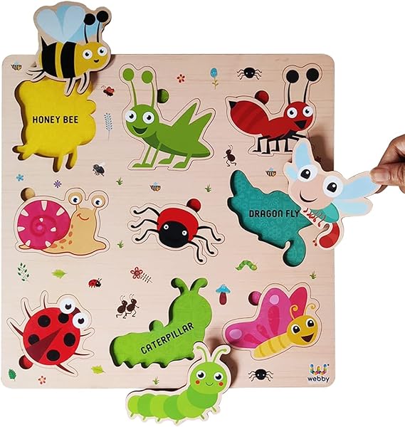 Webby Holz-Lernpuzzle-Spielzeug für Jungen und Mädchen Verbessert die visuelle Wahrnehmung, Form- und Farberkennung Fördert das Gedächtnis und die Feinmotorik Kindersicheres Design