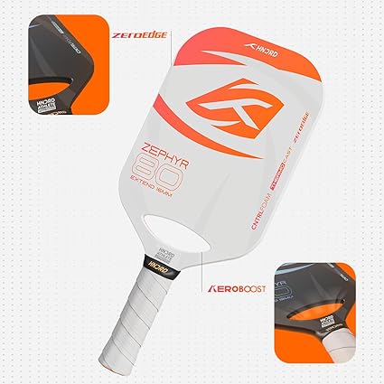 Hundred Zephyr 80 Pickleball-Schläger | Verlängert | 16 mm/13 mm Dicke | USA-zugelassen | Japanische Rohkarbonfaser | Leicht, schnelle Schwunggeschwindigkeit, maximale Kraft und Kontrolle | Weiß-Orang