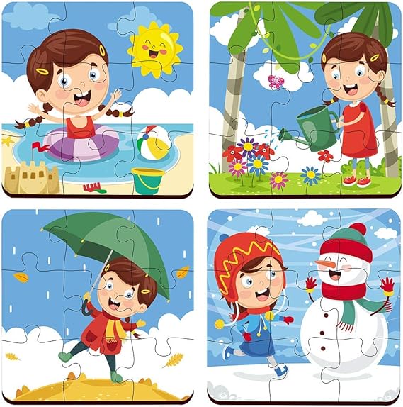 Webby Baby 4-in-1-Holzpuzzle zum Thema Wetter und Jahreszeiten, pädagogisches Puzzle für Kinder ab 2 Jahren, fördert das Gedächtnis, kreatives Denken und die Farberkennung, sicheres, umweltfreundliches Holz, 36 Teile